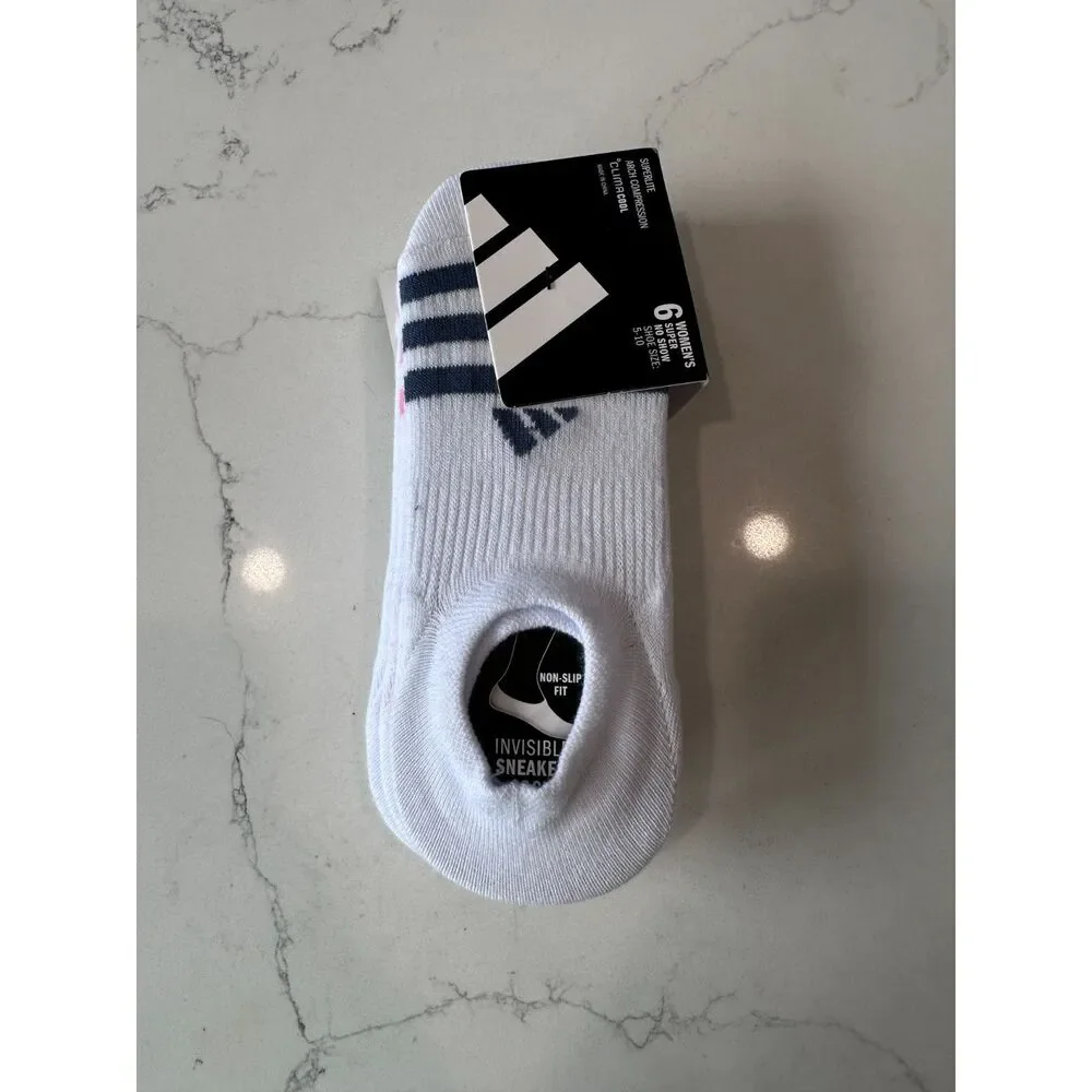 NWT Adidas Women's Super No Show Socks 6 Pack White One Size